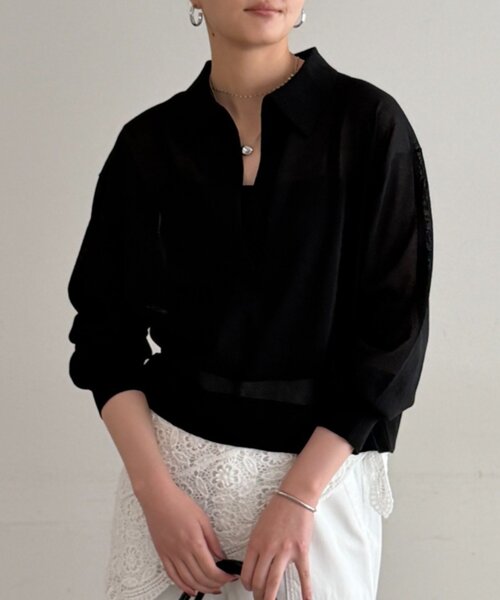 LOUNGEDRESS（ラウンジドレス）の「スキッパーポロニット（ニット/セーター・レディース・レッド/ベージュ/ブラック・FREE）」の10枚目の写真