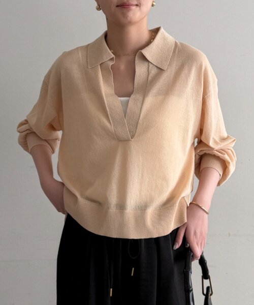 LOUNGEDRESS（ラウンジドレス）の「スキッパーポロニット（ニット/セーター・レディース・レッド/ベージュ/ブラック・FREE）」の17枚目の写真