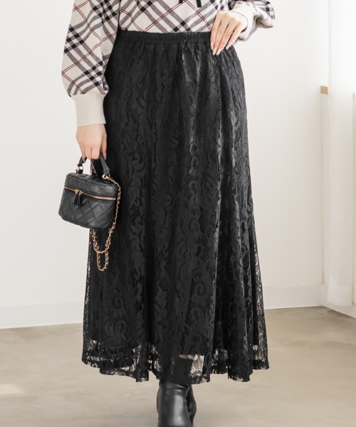 CLETTE(クレット)の「CLETTEオリジナルレースフレアスカート(スカート・レディース・ラベンダー/ピンク/ブラック・4L/3L/LL)」の1枚目の写真