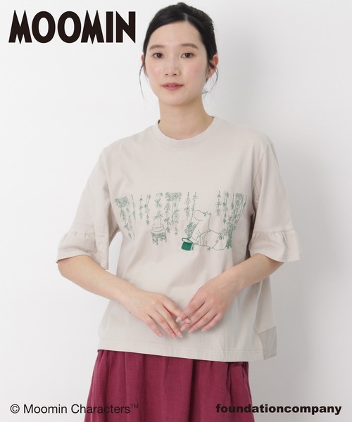 SUPER HAKKA（スーパーハッカ）の「「ムーミン一家の朝」刺繍袖フレアTシャツ（Tシャツ/カットソー・レディース・ライトグレー/サックスブルー/ブラック・FREE）」の3枚目の写真