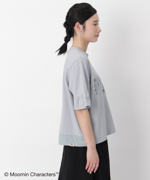 SUPER HAKKA（スーパーハッカ）の「「ムーミン一家の朝」刺繍袖フレアTシャツ（Tシャツ/カットソー・レディース・ライトグレー/サックスブルー/ブラック・FREE）」の6枚目の写真