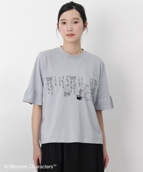 SUPER HAKKA（スーパーハッカ）の「「ムーミン一家の朝」刺繍袖フレアTシャツ（Tシャツ/カットソー・レディース・ライトグレー/サックスブルー/ブラック・FREE）」の13枚目の写真