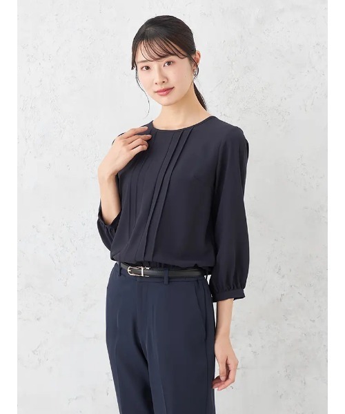 HARUYAMA(ハルヤマ)の「ピンタックブラウス ニット カットソー 通年 【SOFFICE】(シャツ/ブラウス・レディース・ライトピンク/ネイビー/オフホワイト・S/LL/L/M)」の3枚目の写真