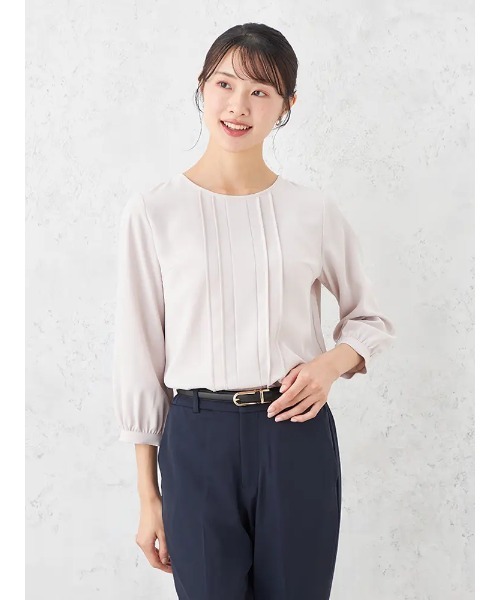 HARUYAMA(ハルヤマ)の「ピンタックブラウス ニット カットソー 通年 【SOFFICE】(シャツ/ブラウス・レディース・ライトピンク/ネイビー/オフホワイト・S/LL/L/M)」の1枚目の写真
