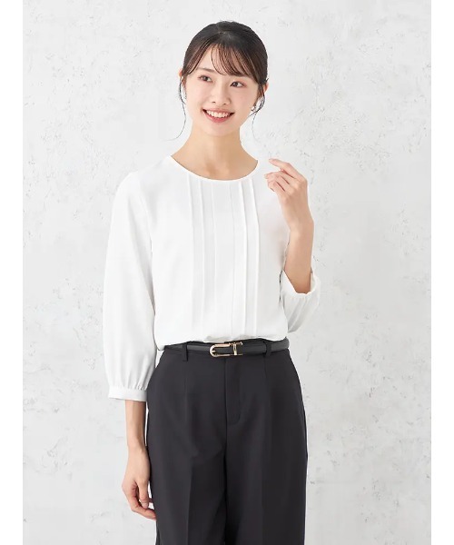 HARUYAMA(ハルヤマ)の「ピンタックブラウス ニット カットソー 通年 【SOFFICE】(シャツ/ブラウス・レディース・ライトピンク/ネイビー/オフホワイト・S/LL/L/M)」の2枚目の写真
