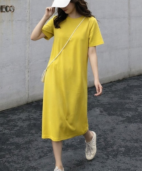 SallyLunn(サリーラン)の「着回し抜群ロングTシャツワンピース(ワンピース・レディース・イエロー/ホワイト・MEDIUM/LARGE)」の2枚目の写真