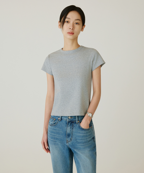 SIYAZU(シヤジュ)の「SITP5275 スリムリブ半袖Tシャツ_メランジェグレー(Tシャツ/カットソー・レディース・ライトグレー・ONE)」の2枚目の写真