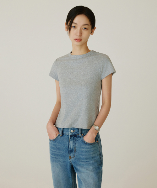 SIYAZU(シヤジュ)の「SITP5275 スリムリブ半袖Tシャツ_メランジェグレー(Tシャツ/カットソー・レディース・ライトグレー・ONE)」の3枚目の写真