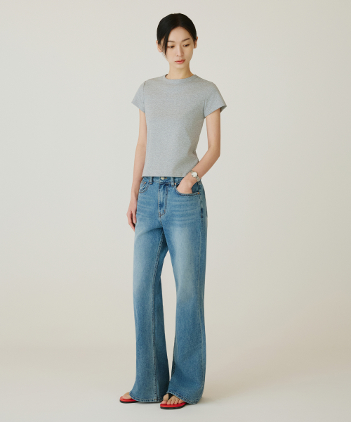 SIYAZU(シヤジュ)の「SITP5275 スリムリブ半袖Tシャツ_メランジェグレー(Tシャツ/カットソー・レディース・ライトグレー・ONE)」の4枚目の写真