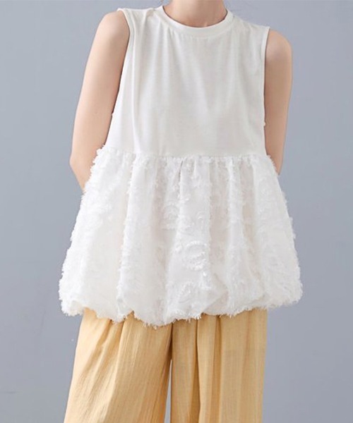 ONEP STAR(ワンピスター)の「異素材ペプラム風トップス(Tシャツ/カットソー・レディース・ホワイト/ブラック・FREE)」の15枚目の写真
