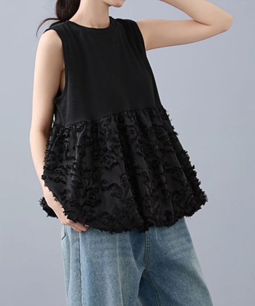 ONEP STAR(ワンピスター)の「異素材ペプラム風トップス(Tシャツ/カットソー・レディース・ホワイト/ブラック・FREE)」の13枚目の写真