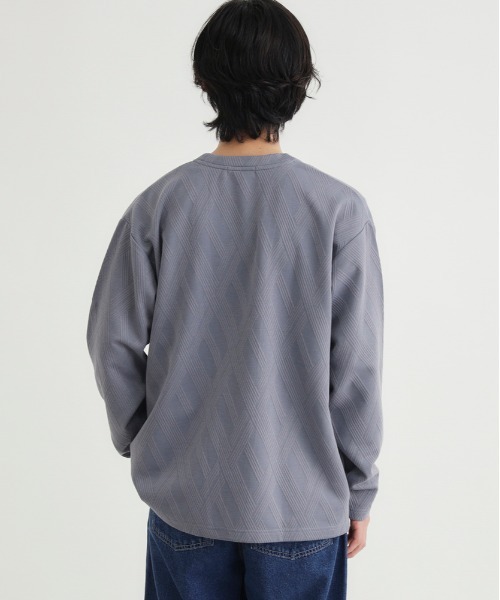 Right-on(ライトオン)の「PLUS ONE(プラスワン)ジャガード長袖カーディガンロゴプリントTシャツセット(カーディガン/ボレロ・メンズ・ベージュ/ダークグレー/サックスブルー・S/L/XL/M)」の14枚目の写真