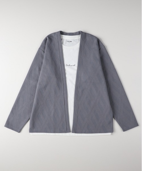 Right-on(ライトオン)の「PLUS ONE(プラスワン)ジャガード長袖カーディガンロゴプリントTシャツセット(カーディガン/ボレロ・メンズ・ベージュ/ダークグレー/サックスブルー・S/L/XL/M)」の18枚目の写真
