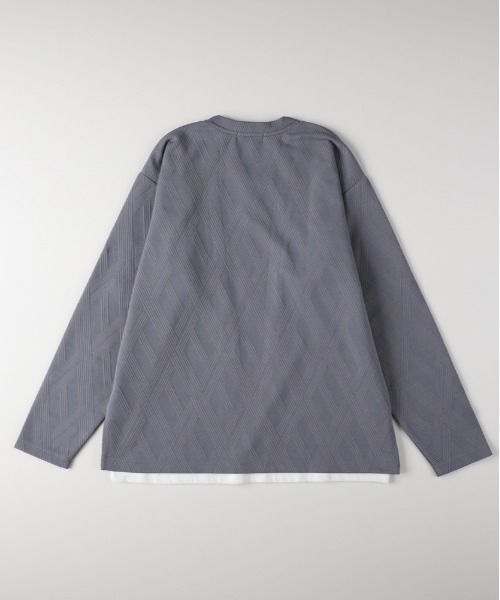 Right-on(ライトオン)の「PLUS ONE(プラスワン)ジャガード長袖カーディガンロゴプリントTシャツセット(カーディガン/ボレロ・メンズ・ベージュ/ダークグレー/サックスブルー・S/L/XL/M)」の19枚目の写真