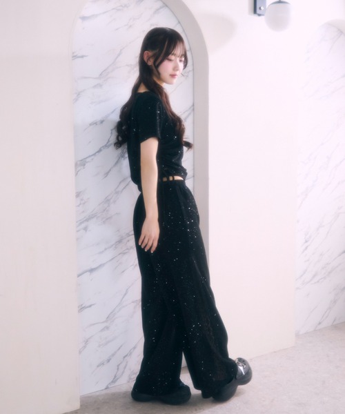 TITTY&CO.(ティティーアンドコー)の「サイドレースラメスウェットパンツ(スウェットパンツ・レディース・グレー/ブラック/ピンク・FREE)」の5枚目の写真
