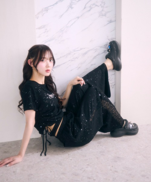 TITTY&CO.(ティティーアンドコー)の「サイドレースラメスウェットパンツ(スウェットパンツ・レディース・グレー/ブラック/ピンク・FREE)」の6枚目の写真