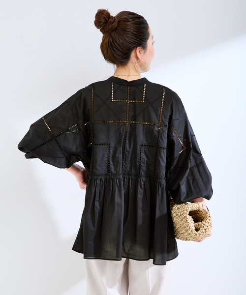 B.C STOCK（ベーセーストック）の「手洗い可 / 2WAYカットワーク刺繍ブラウス（シャツ/ブラウス・レディース・ブラック/ホワイト/オレンジ・FREE）」の21枚目の写真