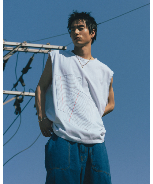 ANGLAN（アングラン）の「Notebook Patch Sleeveless - White（Tシャツ/カットソー・メンズ・その他・FREE）」の6枚目の写真