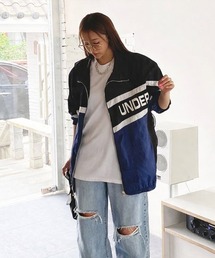 Dalfwin（ダールフィン）の「韓国ファッション UNDERロゴ配色デザイントラックジャケット（ナイロンジャケット）」