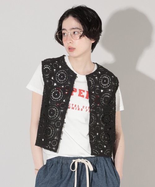 GEORGE'S(ジョージズ)の「クロシェレースベスト(Tシャツ/カットソー・レディース・ブラック/オフホワイト・FREE)」の1枚目の写真