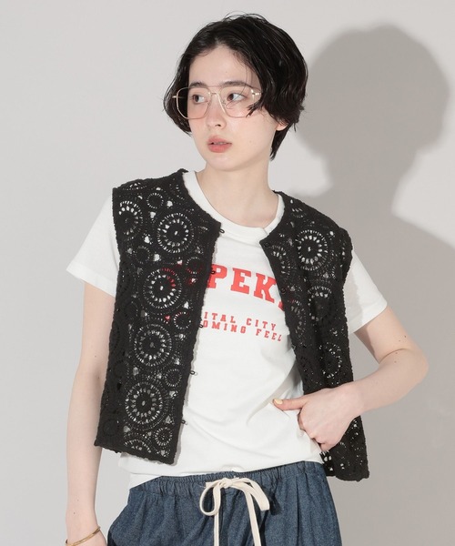 GEORGE'S(ジョージズ)の「クロシェレースベスト(Tシャツ/カットソー・レディース・ブラック/オフホワイト・FREE)」の7枚目の写真