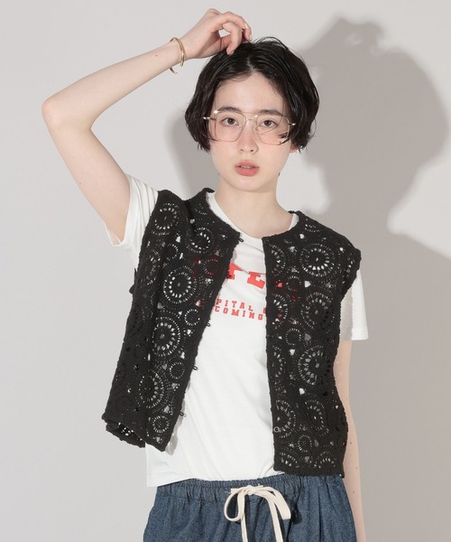 GEORGE'S(ジョージズ)の「クロシェレースベスト(Tシャツ/カットソー・レディース・ブラック/オフホワイト・FREE)」の8枚目の写真