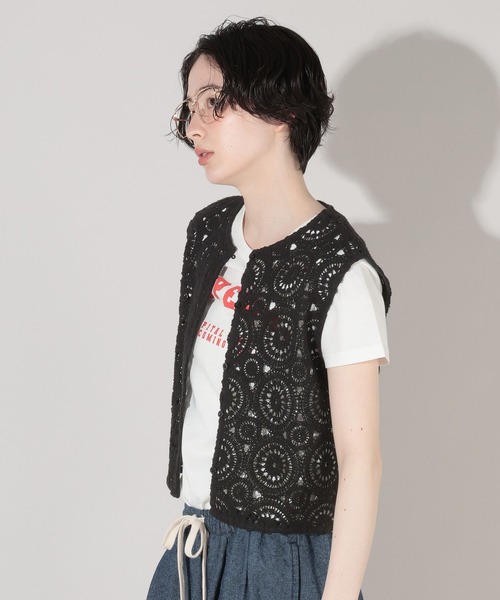 GEORGE'S(ジョージズ)の「クロシェレースベスト(Tシャツ/カットソー・レディース・ブラック/オフホワイト・FREE)」の9枚目の写真