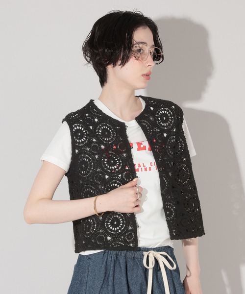 GEORGE'S(ジョージズ)の「クロシェレースベスト(Tシャツ/カットソー・レディース・ブラック/オフホワイト・FREE)」の10枚目の写真