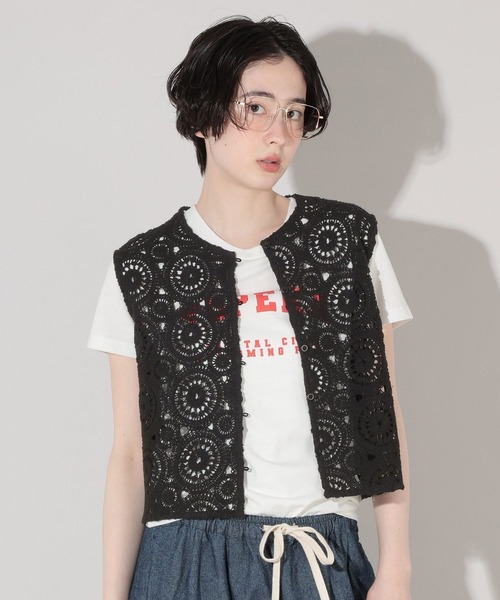 GEORGE'S(ジョージズ)の「クロシェレースベスト(Tシャツ/カットソー・レディース・ブラック/オフホワイト・FREE)」の11枚目の写真