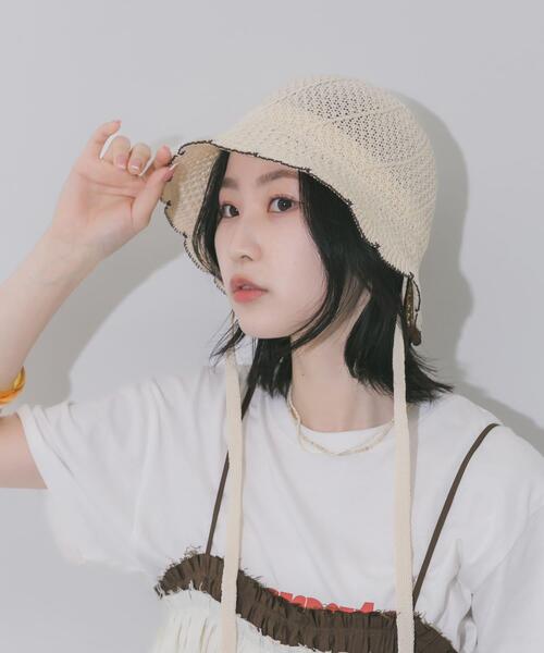 SMELLY(スメリー)の「スカラップバケットハット(ハット・レディース・ブラック/アイボリー・-)」の16枚目の写真