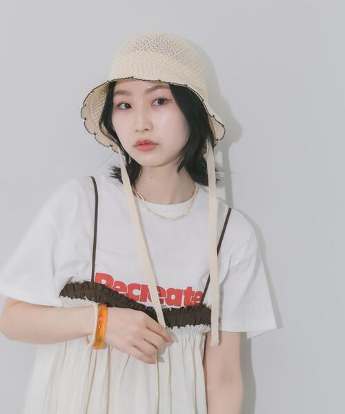 SMELLY(スメリー)の「スカラップバケットハット(ハット・レディース・ブラック/アイボリー・-)」の12枚目の写真