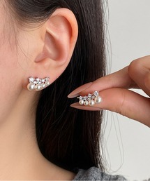4 粒パール ジルコニア アーチ型 ピアス ゴールド 金属アレルギー対応