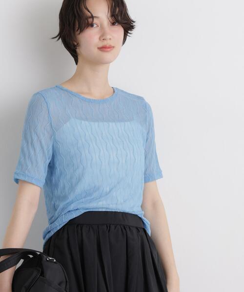 NANO universe（ナノユニバース）の「シアーカットクルーネックトップス（Tシャツ/カットソー・レディース・アイボリー/ブラック/ブルー・FREE）」の3枚目の写真