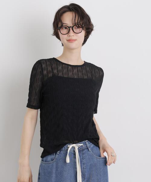 NANO universe（ナノユニバース）の「シアーカットクルーネックトップス（Tシャツ/カットソー・レディース・アイボリー/ブラック/ブルー・FREE）」の5枚目の写真