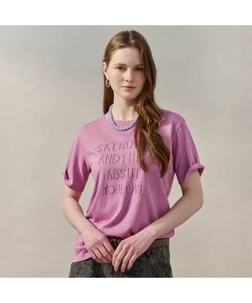 MAXZA(マージャコレクション)の「スパンコールレタリングスラブ半袖Tシャツ(Tシャツ/カットソー・レディース・ブルー/バイオレット/チャコール・FREE)」の1枚目の写真