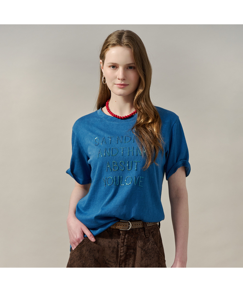 MAXZA(マージャコレクション)の「スパンコールレタリングスラブ半袖Tシャツ(Tシャツ/カットソー・レディース・ブルー/バイオレット/チャコール・FREE)」の3枚目の写真
