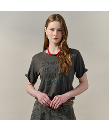 スパンコールレタリングスラブ半袖Tシャツ