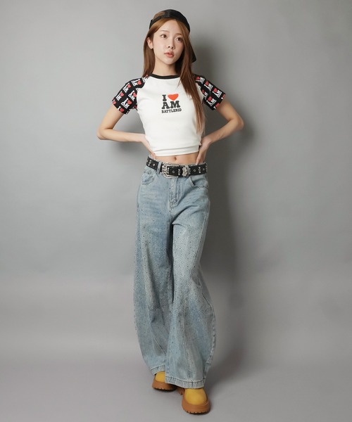 SPINNS(スピンズ)の「ラインストーンデニムバルーンパンツ/2サイズ展開/バディガール(デニムパンツ・レディース・サックスブルー/ブラック・M/S)」の11枚目の写真
