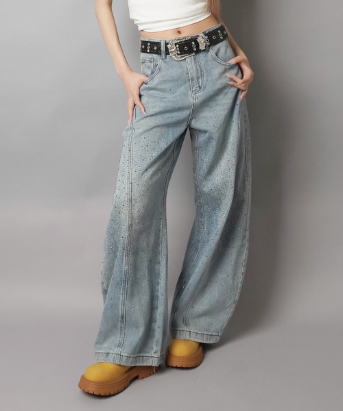 SPINNS(スピンズ)の「ラインストーンデニムバルーンパンツ/2サイズ展開/バディガール(デニムパンツ・レディース・サックスブルー/ブラック・M/S)」の13枚目の写真