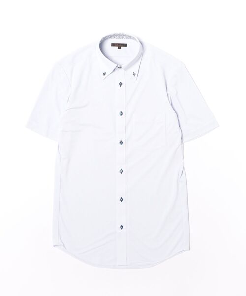 m.f.editorial(エムエフエディトリアル)の「ストレッチ 吸水速乾 汗染み防止 遮熱 UVカット ノンアイロン ボディシェル ニット NEWスタンダードフィット ボタンダウン 半袖 ビジネス ドレス ワイシャツ メンズ(ビジネスシャツ・メンズ・サックスブルー・S/LARGE/X-LARGE/MEDIUM/3L)」の2枚目の写真