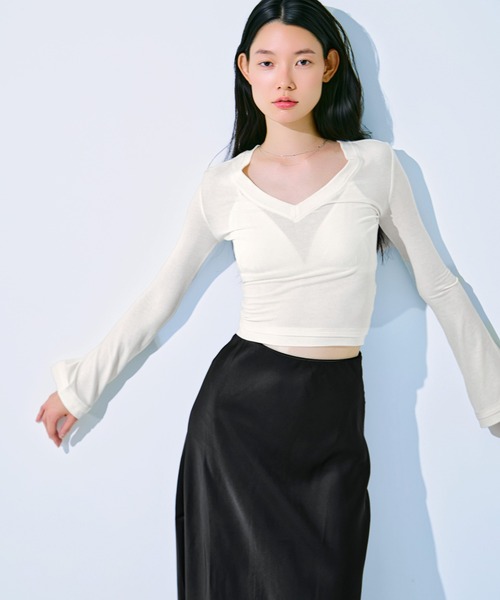 kiehtova(キエトヴァ)の「【kiehtova】CLEAN SILHOUETTE VTOPS/クリーン シルエット ブイトップス KTWR65(Tシャツ/カットソー・レディース・ブラック/アイボリー/アッシュグレー・FREE)」の11枚目の写真