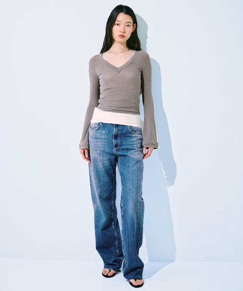 kiehtova(キエトヴァ)の「【kiehtova】CLEAN SILHOUETTE VTOPS/クリーン シルエット ブイトップス KTWR65(Tシャツ/カットソー・レディース・ブラック/アイボリー/アッシュグレー・FREE)」の7枚目の写真