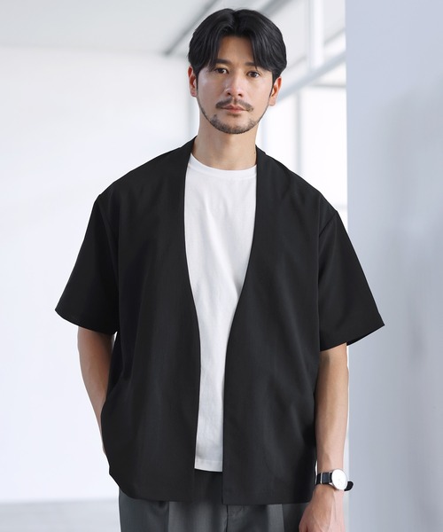 SPU(スプ)の「【セットアップ対応】【接触冷感・防シワ・速乾】ドライポリノーカラー半袖シャツカーディガン(カーディガン/ボレロ・メンズ・グレー/ブラック/ネイビー・M/L/XL/S)」の4枚目の写真