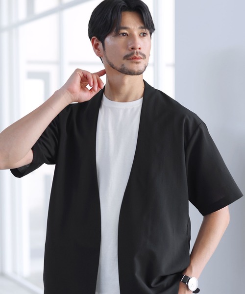 SPU(スプ)の「【セットアップ対応】【接触冷感・防シワ・速乾】ドライポリノーカラー半袖シャツカーディガン(カーディガン/ボレロ・メンズ・グレー/ブラック/ネイビー・M/L/XL/S)」の5枚目の写真