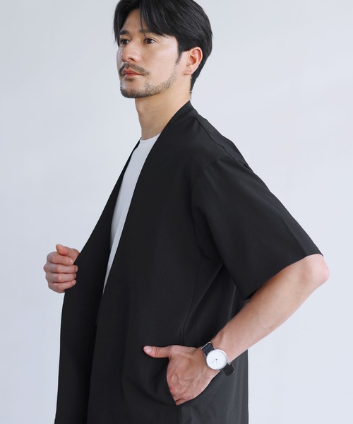 SPU(スプ)の「【セットアップ対応】【接触冷感・防シワ・速乾】ドライポリノーカラー半袖シャツカーディガン(カーディガン/ボレロ・メンズ・グレー/ブラック/ネイビー・M/L/XL/S)」の7枚目の写真