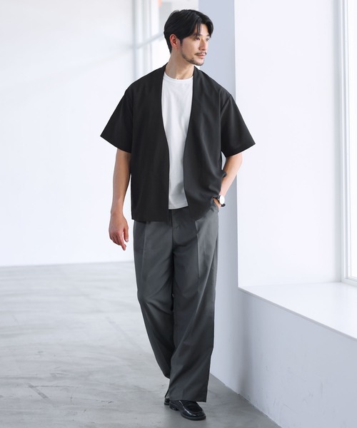 SPU(スプ)の「【セットアップ対応】【接触冷感・防シワ・速乾】ドライポリノーカラー半袖シャツカーディガン(カーディガン/ボレロ・メンズ・グレー/ブラック/ネイビー・M/L/XL/S)」の10枚目の写真