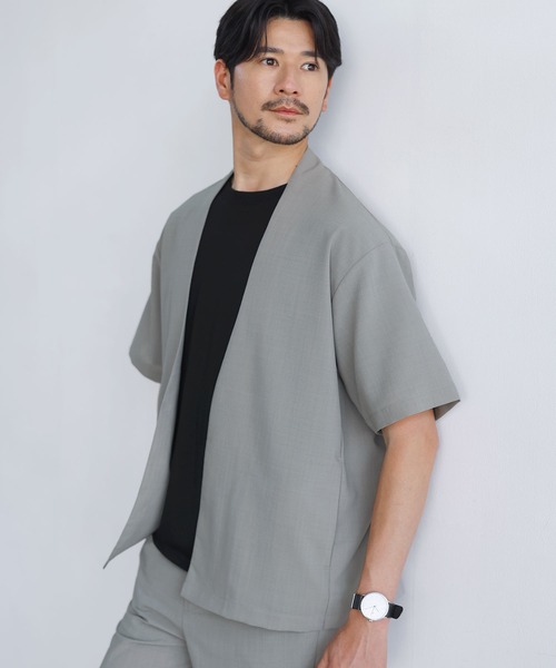 SPU(スプ)の「【セットアップ対応】【接触冷感・防シワ・速乾】ドライポリノーカラー半袖シャツカーディガン(カーディガン/ボレロ・メンズ・グレー/ブラック/ネイビー・M/L/XL/S)」の13枚目の写真