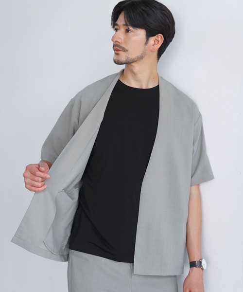 SPU(スプ)の「【セットアップ対応】【接触冷感・防シワ・速乾】ドライポリノーカラー半袖シャツカーディガン(カーディガン/ボレロ・メンズ・グレー/ブラック/ネイビー・M/L/XL/S)」の14枚目の写真