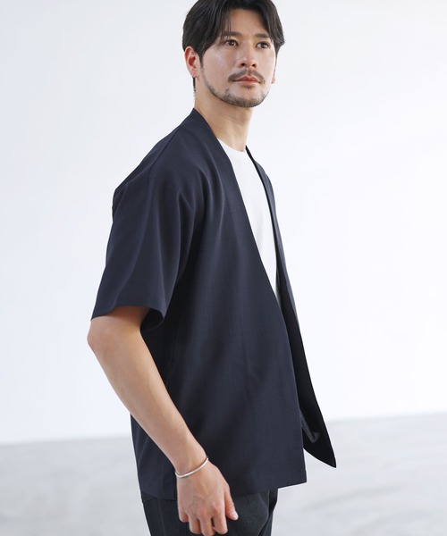 SPU(スプ)の「【セットアップ対応】【接触冷感・防シワ・速乾】ドライポリノーカラー半袖シャツカーディガン(カーディガン/ボレロ・メンズ・グレー/ブラック/ネイビー・M/L/XL/S)」の21枚目の写真