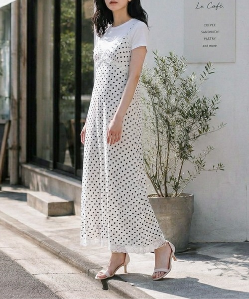 AMELY（エミリー）の「ドット柄キャミソールワンピース（ワンピース・レディース・ホワイト/ブラック・フリー）」の8枚目の写真